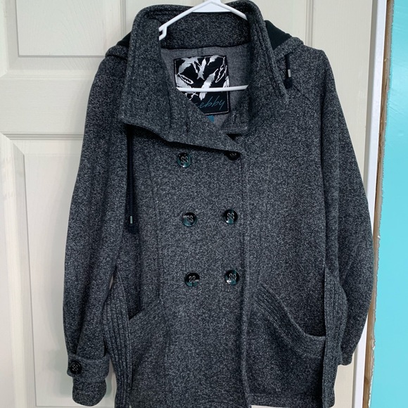 Sebby Jackets & Blazers - Gray Peacoat Style Coat with tie & hoodie, Size M